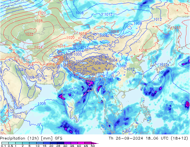 Precipitation (12h) GFS Th 26.09.2024 06 UTC