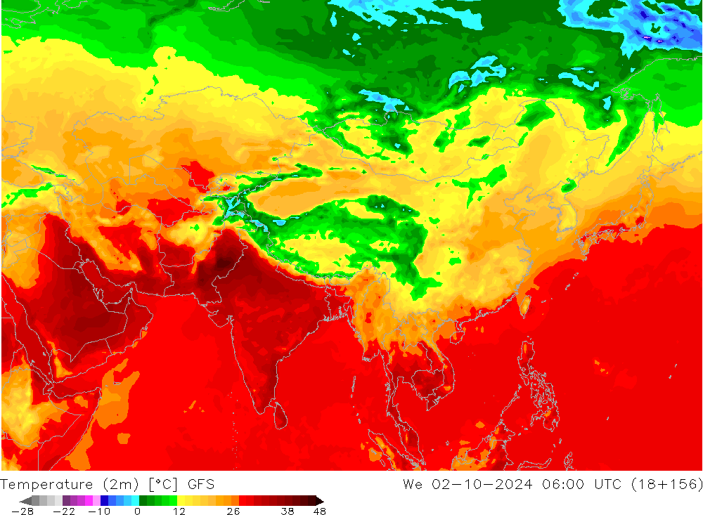 Temperatura (2m) GFS mié 02.10.2024 06 UTC