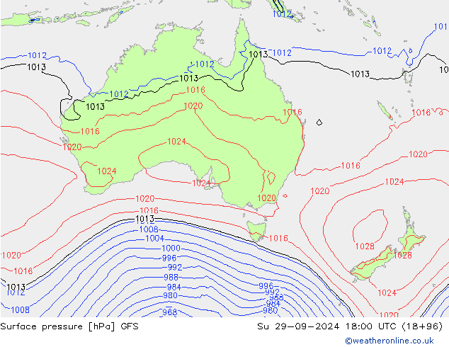 Surface pressure GFS Su 29.09.2024 18 UTC