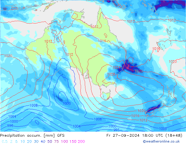 Précipitation accum. GFS ven 27.09.2024 18 UTC