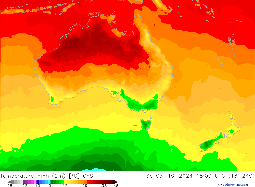 Temperature High (2m) GFS Sa 05.10.2024 18 UTC