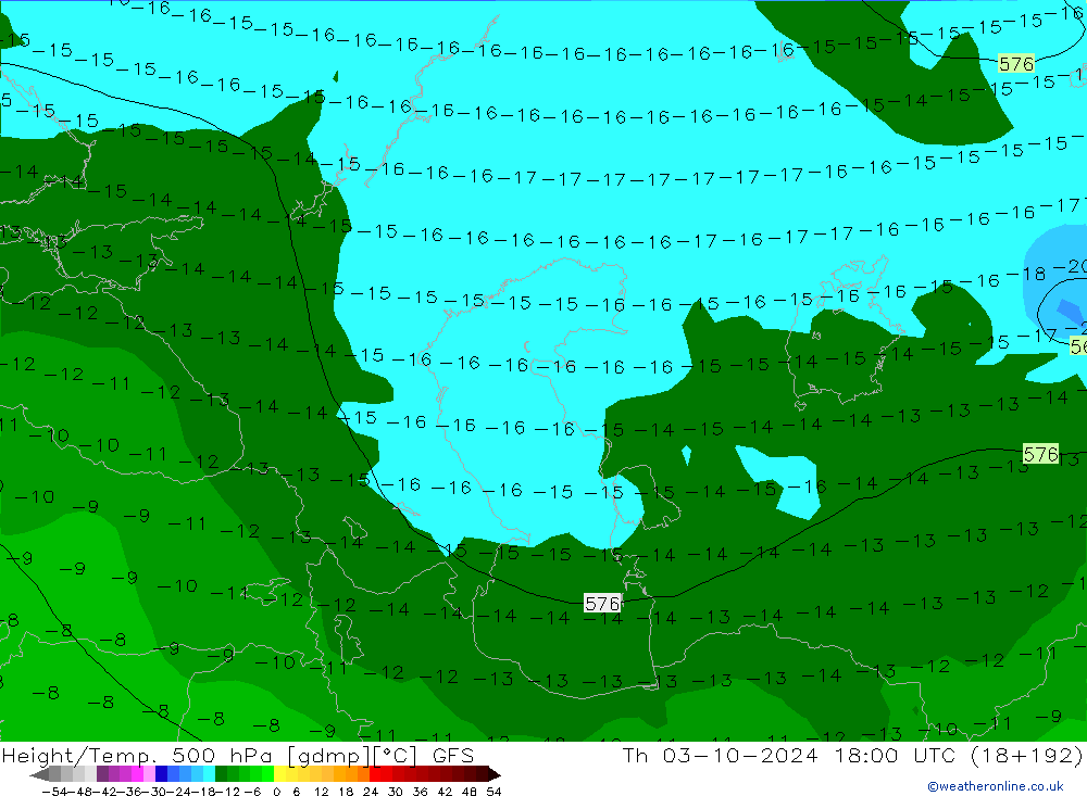 Height/Temp. 500 hPa GFS Th 03.10.2024 18 UTC