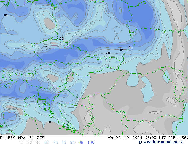 RH 850 hPa GFS We 02.10.2024 06 UTC