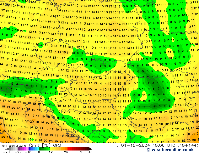 Temperatura (2m) GFS mar 01.10.2024 18 UTC