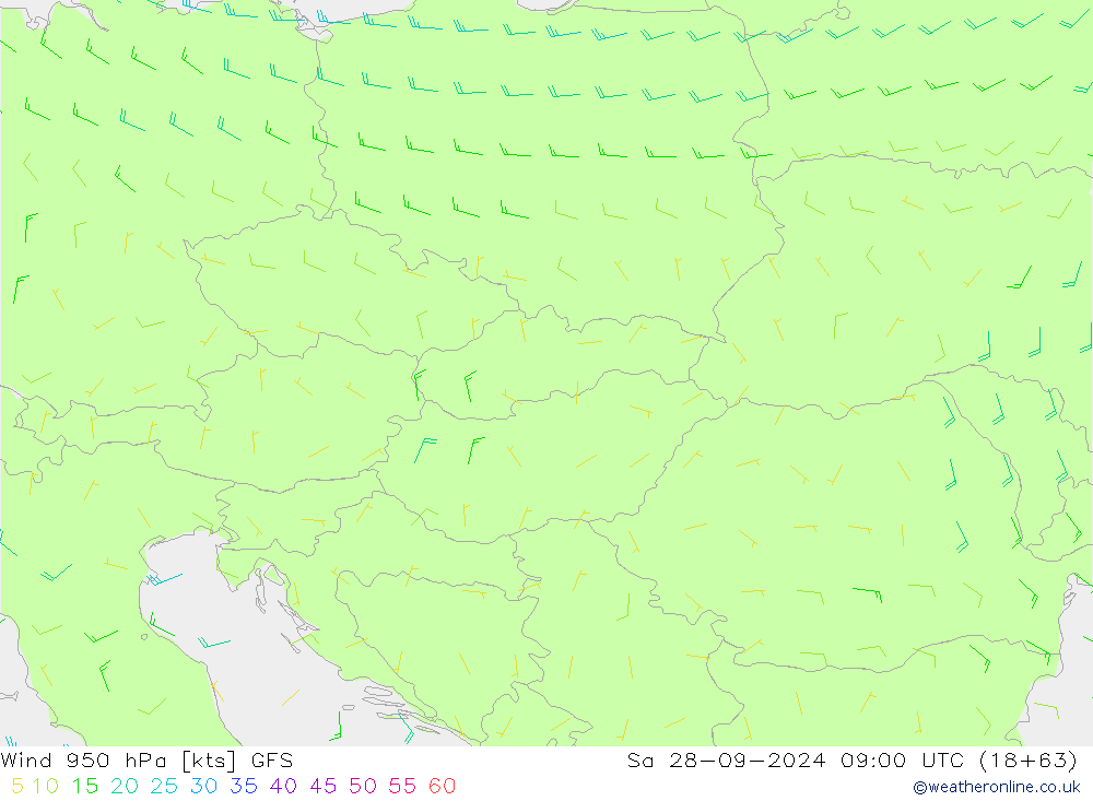 Wind 950 hPa GFS Sa 28.09.2024 09 UTC