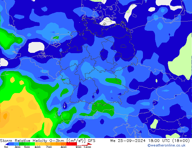 Storm Relative Helicity GFS ср 25.09.2024 18 UTC