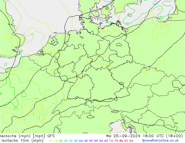 Isotachs (mph) GFS ср 25.09.2024 18 UTC