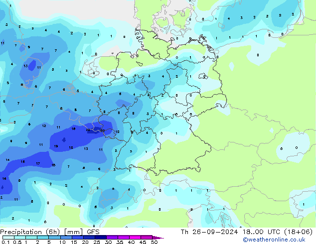 Neerslag 6h/Wind 10m/950 GFS do 26.09.2024 00 UTC