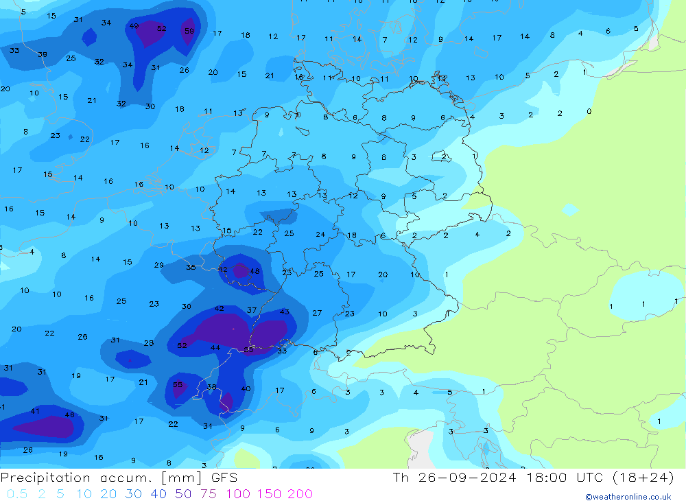 Totale neerslag GFS do 26.09.2024 18 UTC