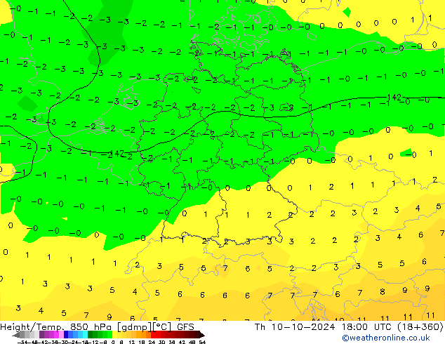 Z500/Rain (+SLP)/Z850 GFS  10.10.2024 18 UTC