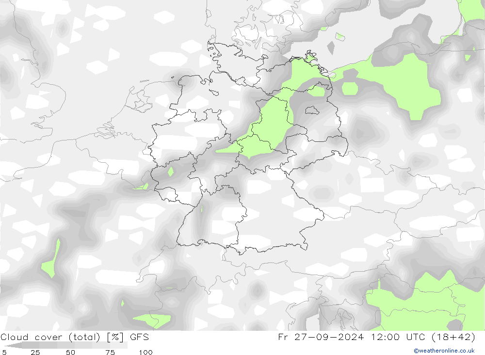 Cloud cover (total) GFS Pá 27.09.2024 12 UTC