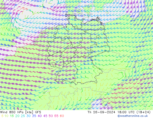 Wind 850 hPa GFS Do 26.09.2024 18 UTC