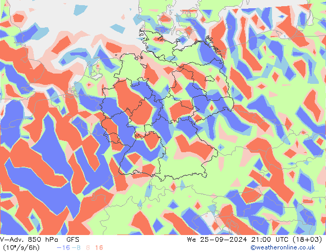 V-Adv. 850 hPa GFS śro. 25.09.2024 21 UTC