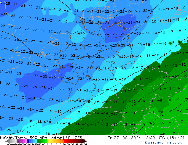 Height/Temp. 500 hPa GFS Sex 27.09.2024 12 UTC