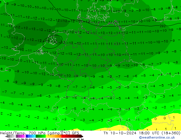 Height/Temp. 700 hPa GFS Th 10.10.2024 18 UTC