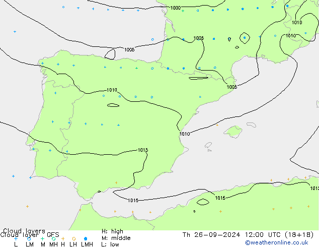 Cloud layer GFS Čt 26.09.2024 12 UTC