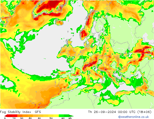 Fog Stability Index GFS чт 26.09.2024 00 UTC