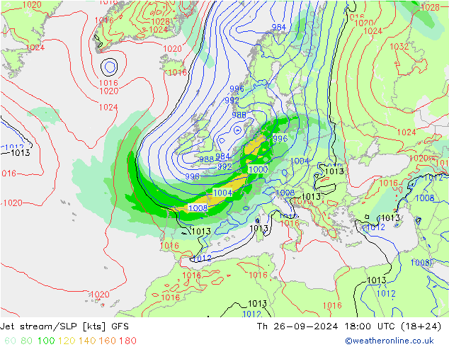 Jet stream/SLP GFS Čt 26.09.2024 18 UTC