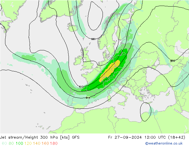 Jet stream/Height 300 hPa GFS Fr 27.09.2024 12 UTC