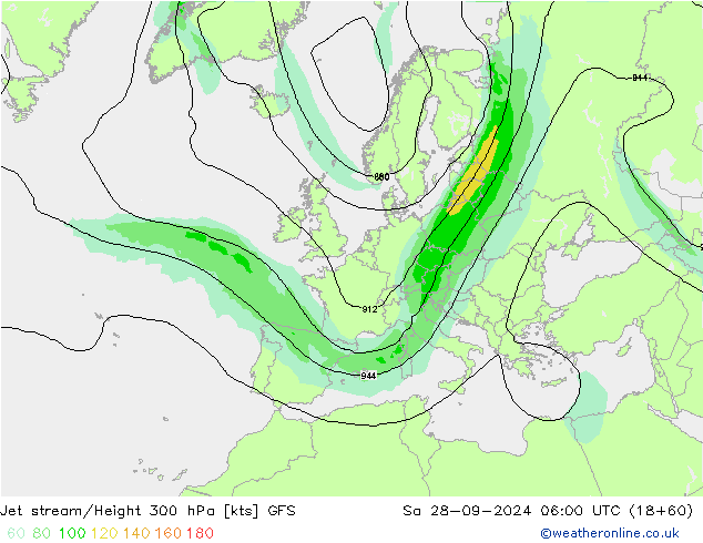 Corriente en chorro GFS sáb 28.09.2024 06 UTC