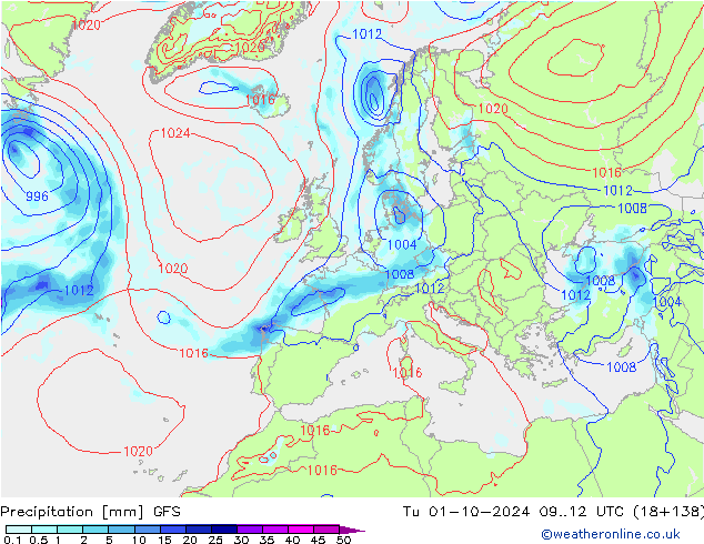 Precipitazione GFS mar 01.10.2024 12 UTC