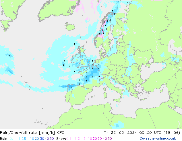 Rain/Snowfall rate GFS jue 26.09.2024 00 UTC