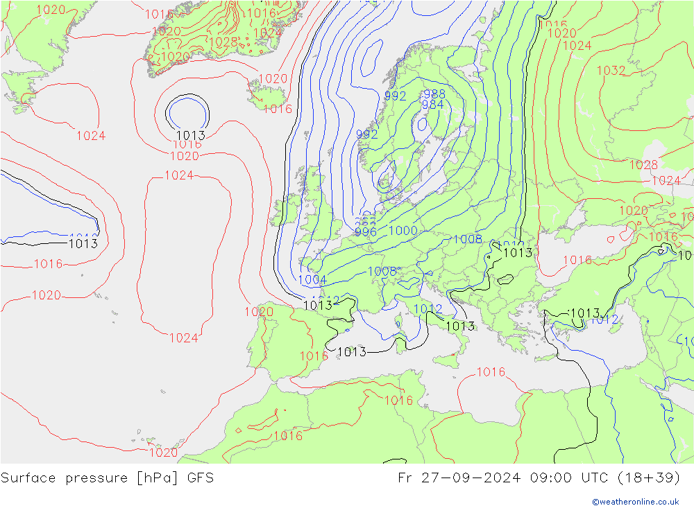 Luchtdruk (Grond) GFS vr 27.09.2024 09 UTC