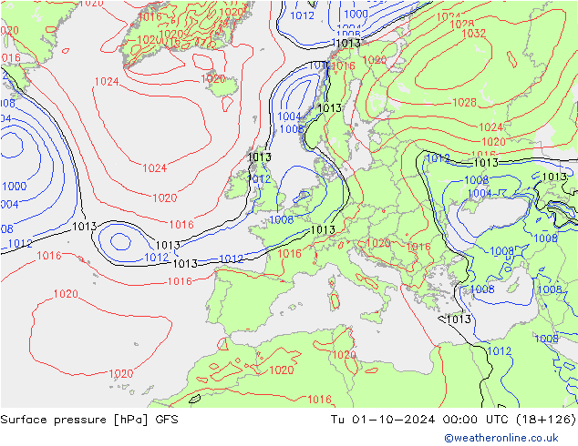 Surface pressure GFS Tu 01.10.2024 00 UTC