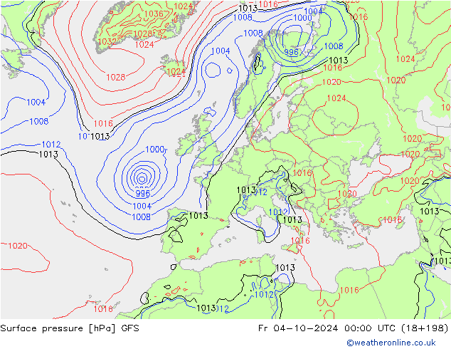 Surface pressure GFS Fr 04.10.2024 00 UTC