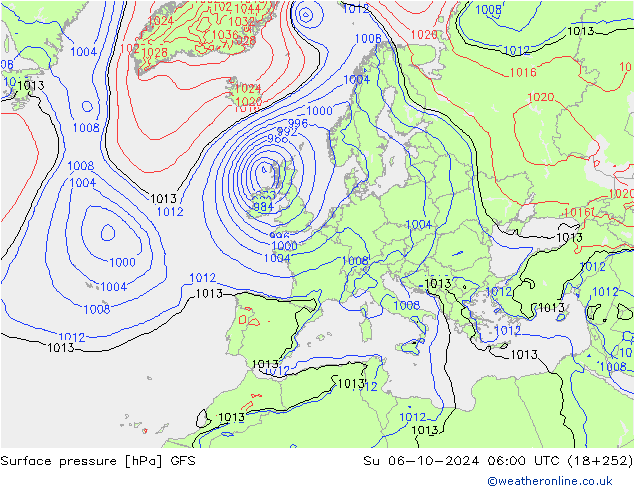 Surface pressure GFS Su 06.10.2024 06 UTC