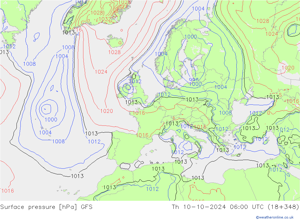 Atmosférický tlak GFS Čt 10.10.2024 06 UTC