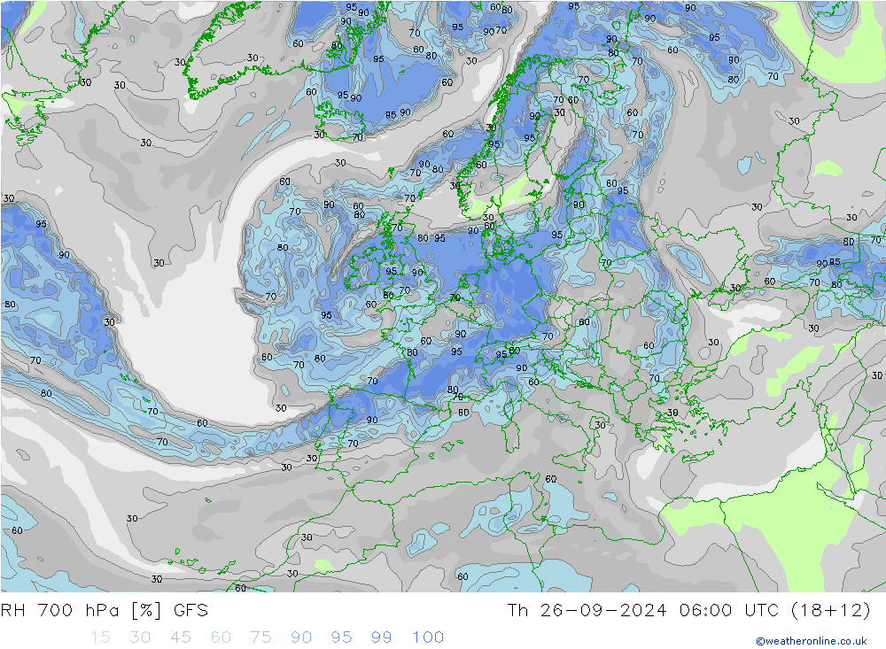 RH 700 hPa GFS Th 26.09.2024 06 UTC