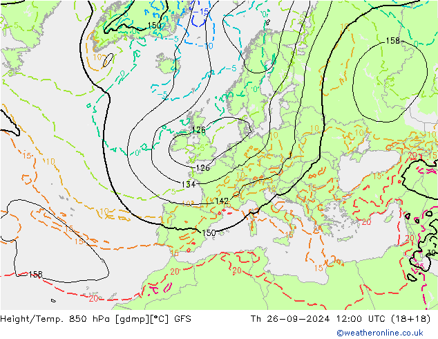 Z500/Rain (+SLP)/Z850 GFS чт 26.09.2024 12 UTC