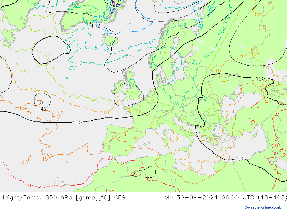 Z500/Rain (+SLP)/Z850 GFS пн 30.09.2024 06 UTC