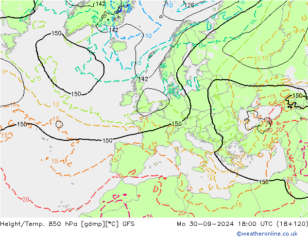 Height/Temp. 850 hPa GFS  30.09.2024 18 UTC