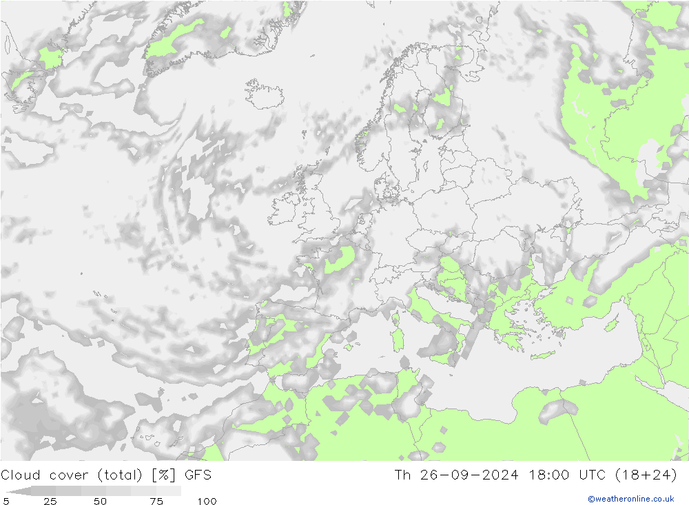 Bewolking (Totaal) GFS do 26.09.2024 18 UTC