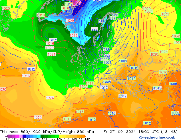 Schichtdicke 850-1000 hPa GFS Fr 27.09.2024 18 UTC