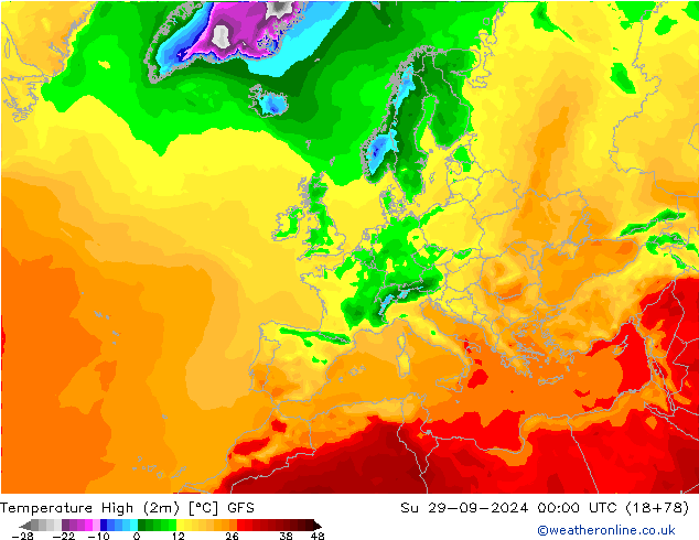 Temperature High (2m) GFS Su 29.09.2024 00 UTC