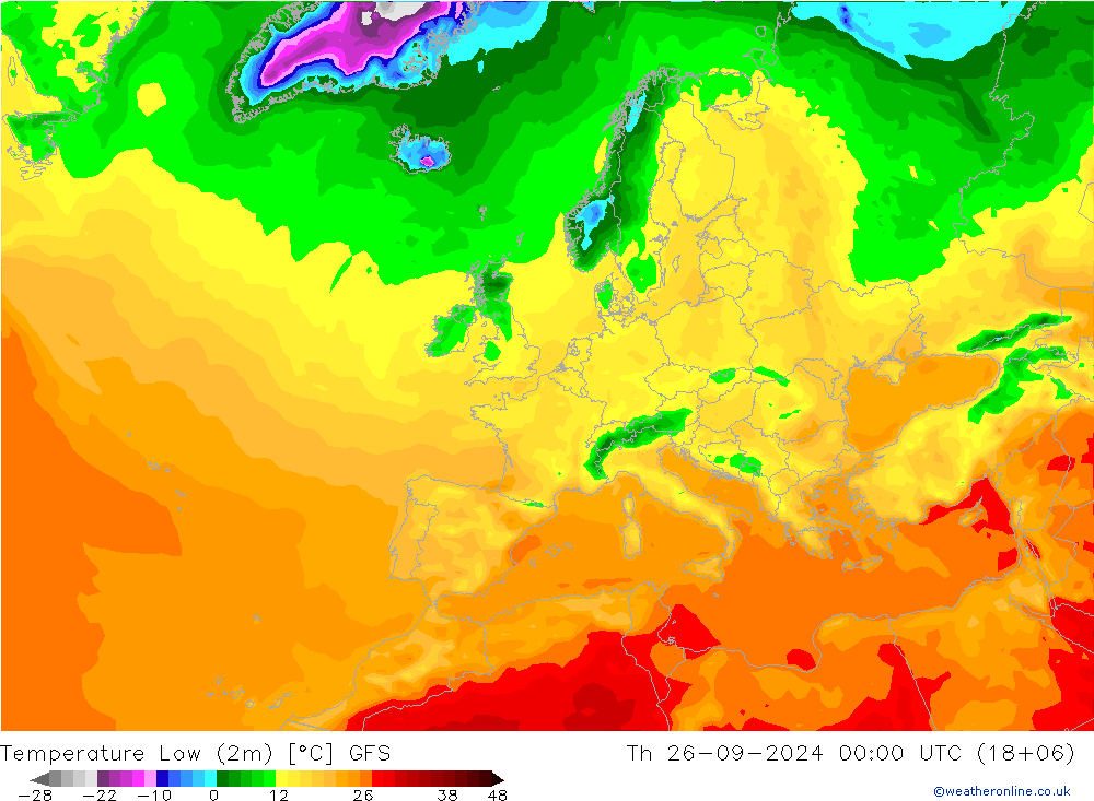 Temp. minima (2m) GFS gio 26.09.2024 00 UTC