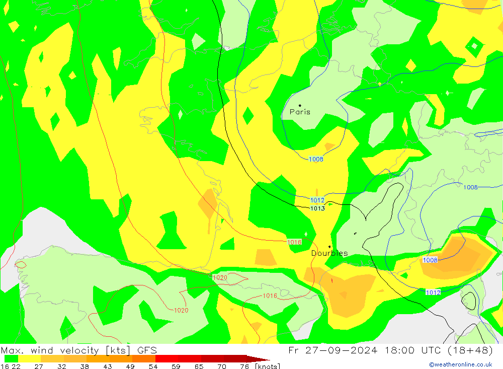 Max. wind velocity GFS Fr 27.09.2024 18 UTC