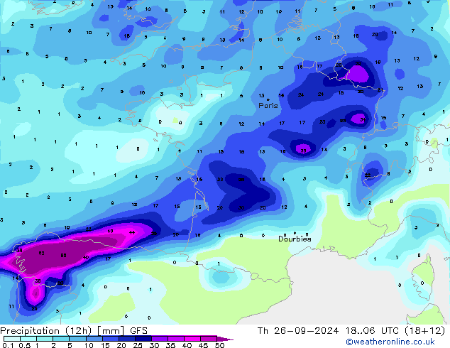 Precipitación (12h) GFS jue 26.09.2024 06 UTC