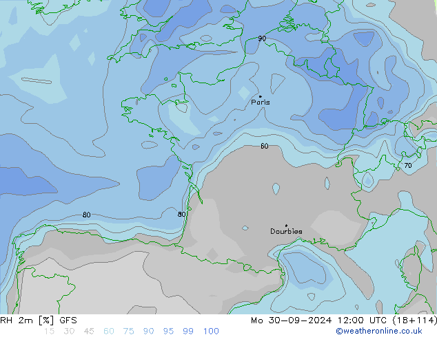 RH 2m GFS Mo 30.09.2024 12 UTC