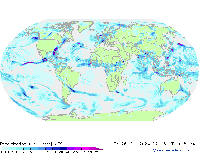 Z500/Rain (+SLP)/Z850 GFS Čt 26.09.2024 18 UTC