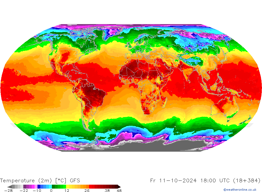 Temperature (2m) GFS Fr 11.10.2024 18 UTC