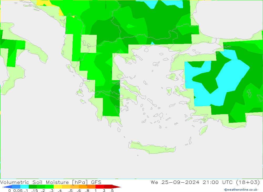 Volumetric Soil Moisture GFS śro. 25.09.2024 21 UTC