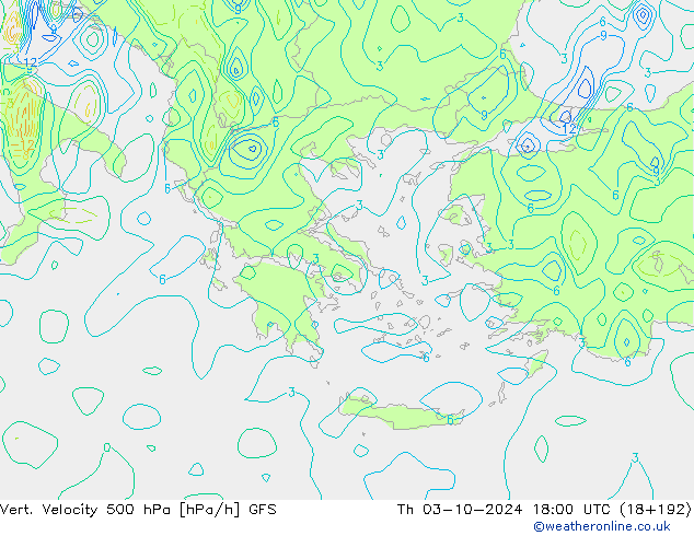 Vert. Velocity 500 hPa GFS Čt 03.10.2024 18 UTC