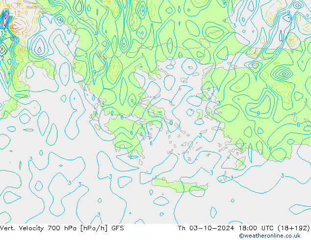 Vert. Velocity 700 hPa GFS czw. 03.10.2024 18 UTC