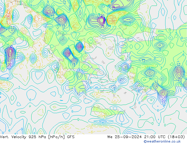 Vert. Velocity 925 гПа GFS ср 25.09.2024 21 UTC