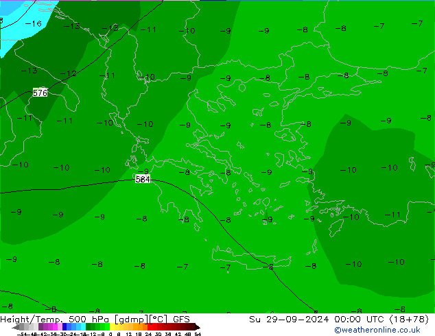 Z500/Yağmur (+YB)/Z850 GFS Paz 29.09.2024 00 UTC