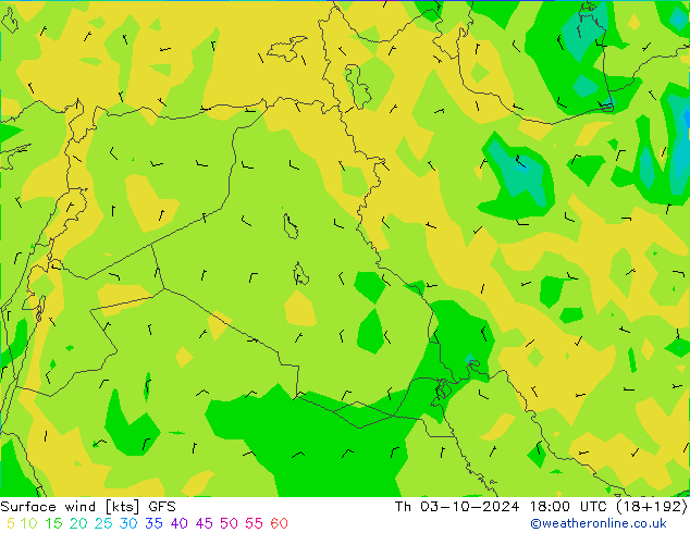 Surface wind GFS Th 03.10.2024 18 UTC